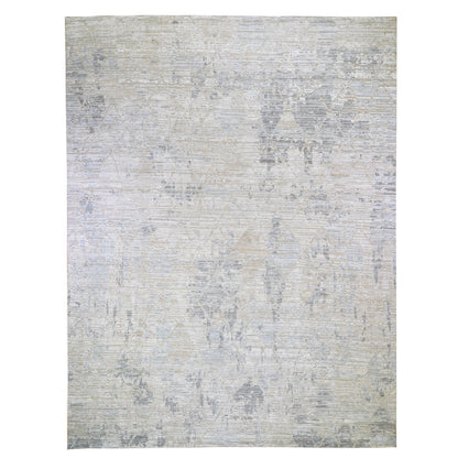 Modern and Contemporary Wool & Silk Hand Knotted Rug Ivory 12.0x15.1 -O059262