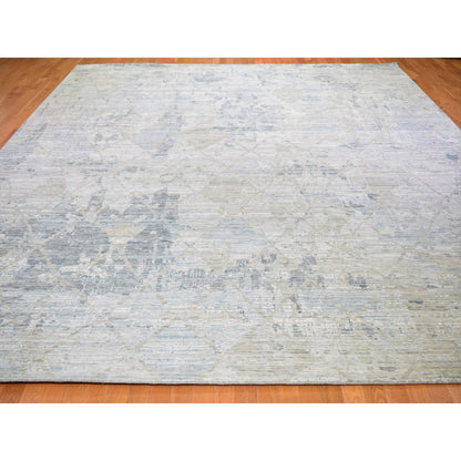 Modern and Contemporary Wool & Silk Hand Knotted Rug Ivory 12.0x15.1 -O059262