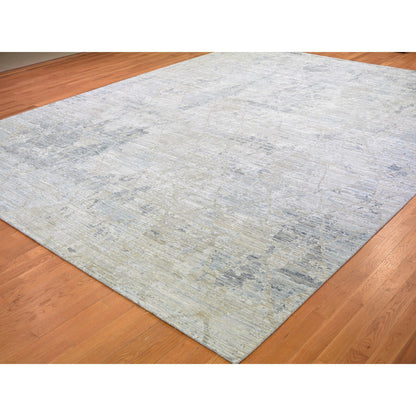 Modern and Contemporary Wool & Silk Hand Knotted Rug Ivory 12.0x15.1 -O059262