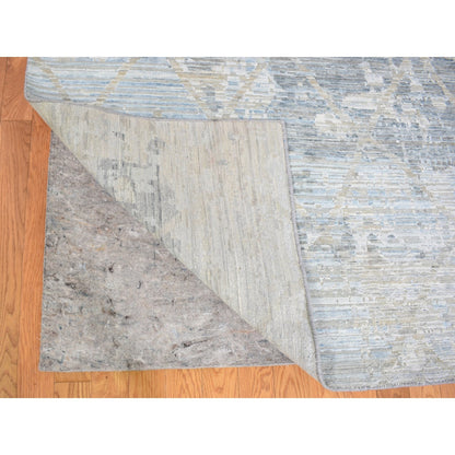 Modern and Contemporary Wool & Silk Hand Knotted Rug Ivory 12.0x15.1 -O059262