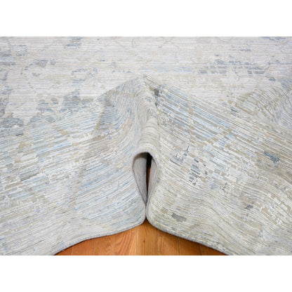Modern and Contemporary Wool & Silk Hand Knotted Rug Ivory 12.0x15.1 -O059262