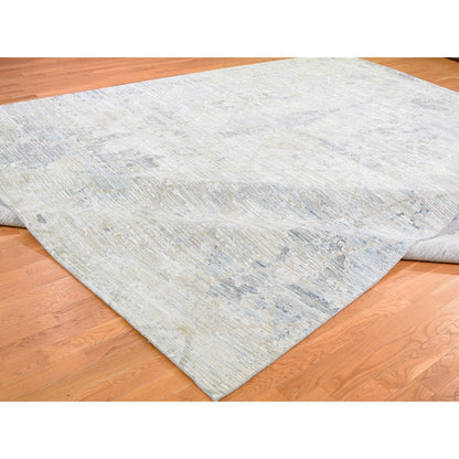 Modern and Contemporary Wool & Silk Hand Knotted Rug Ivory 12.0x15.1 -O059262