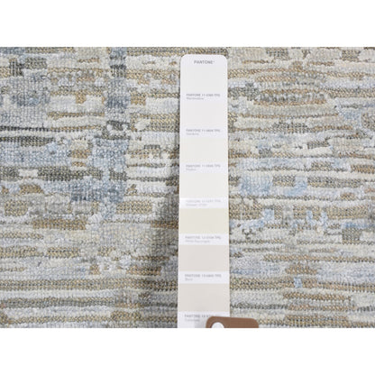 Modern and Contemporary Wool & Silk Hand Knotted Rug Ivory 12.0x15.1 -O059262