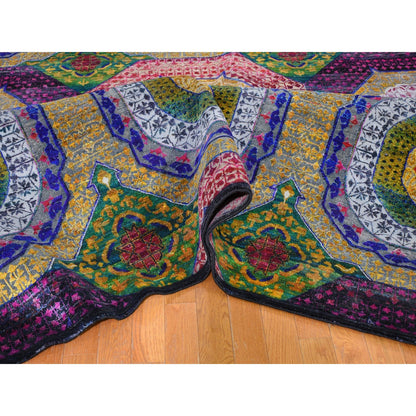 Mamluk Wool & Sari Silk Hand Knotted Rug Yellow No Border 12.0X15.3 -O059263