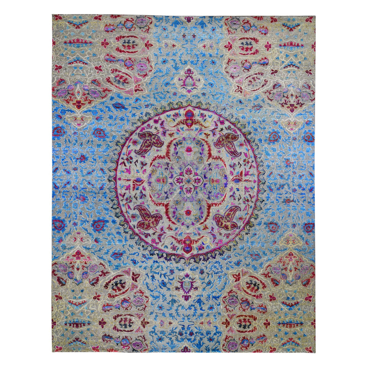 Transitional Wool & Sari Silk Hand Knotted Rug Grey No Border 11.10X15.0 -O059264