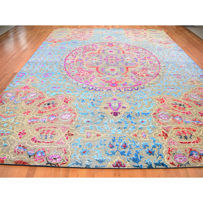Transitional Wool & Sari Silk Hand Knotted Rug Grey No Border 11.10X15.0 -O059264