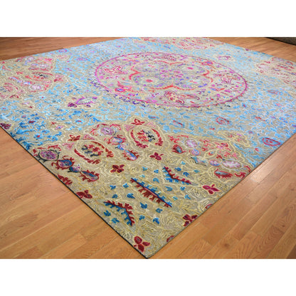 Transitional Wool & Sari Silk Hand Knotted Rug Grey No Border 11.10X15.0 -O059264