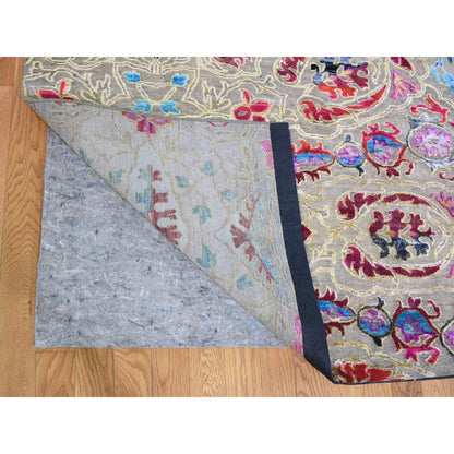 Transitional Wool & Sari Silk Hand Knotted Rug Grey No Border 11.10X15.0 -O059264