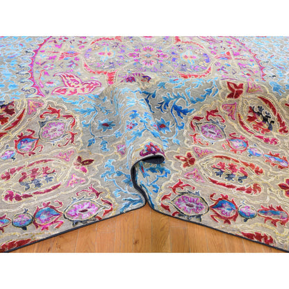 Transitional Wool & Sari Silk Hand Knotted Rug Grey No Border 11.10X15.0 -O059264