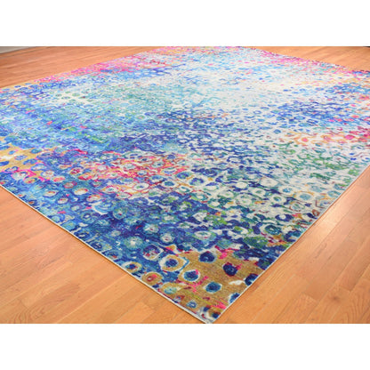 Transitional Wool & Sari Silk Hand Knotted Rug Ivory No Border 11.10X15.0 -O059265
