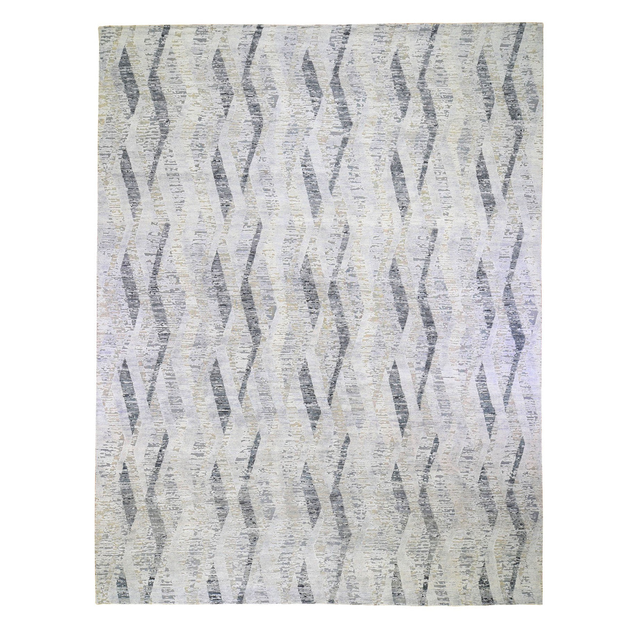 Modern and Contemporary Wool & Silk Hand Knotted Rug Ivory No Border 11.10X15.2 -O059268