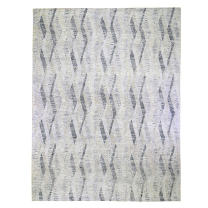 Modern and Contemporary Wool & Silk Hand Knotted Rug Ivory No Border 11.10X15.2 -O059268