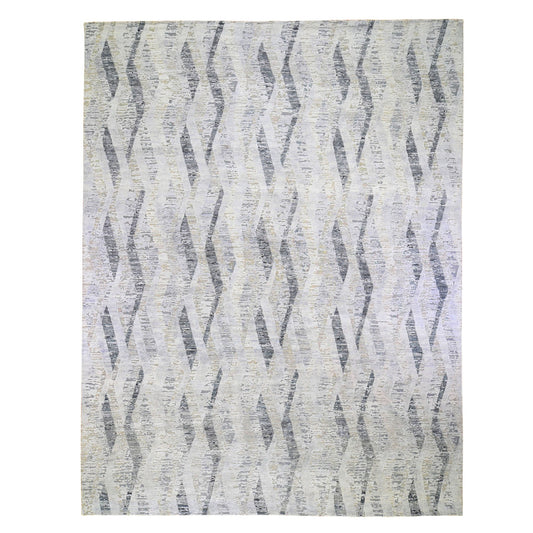 Modern and Contemporary Wool & Silk Hand Knotted Rug Ivory No Border 11.10X15.2 -O059268