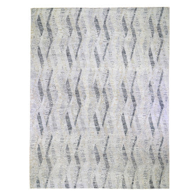 Modern and Contemporary Wool & Silk Hand Knotted Rug Ivory No Border 11.10X15.2 -O059268
