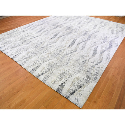Modern and Contemporary Wool & Silk Hand Knotted Rug Ivory No Border 11.10X15.2 -O059268
