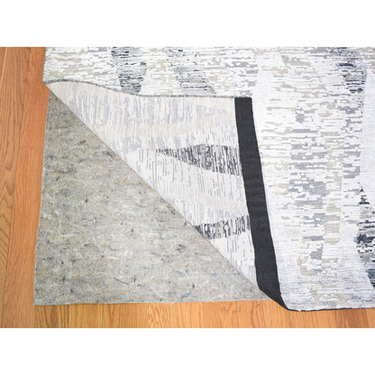 Modern and Contemporary Wool & Silk Hand Knotted Rug Ivory No Border 11.10X15.2 -O059268