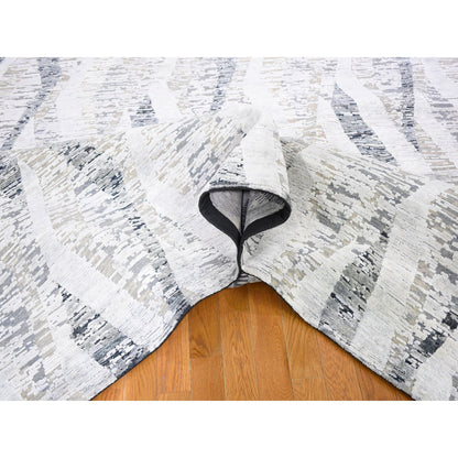 Modern and Contemporary Wool & Silk Hand Knotted Rug Ivory No Border 11.10X15.2 -O059268