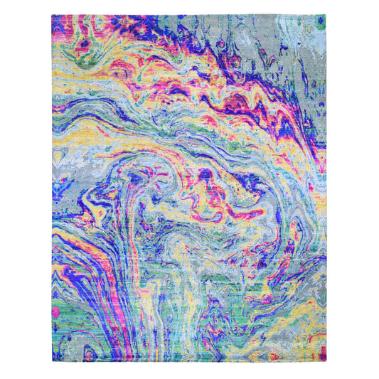 Modern and Contemporary Wool & Silk Hand Knotted Rug Yellow No Border 11.7X14.5 -O059270