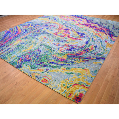 Modern and Contemporary Wool & Silk Hand Knotted Rug Yellow No Border 11.7X14.5 -O059270