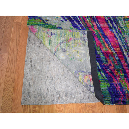 Modern and Contemporary Wool & Silk Hand Knotted Rug Yellow No Border 11.7X14.5 -O059270