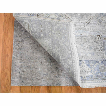 Oushak And Peshawar Wool & Silk Hand Knotted Rug Ivory Silver Blue 4.0X6.2 -O059275