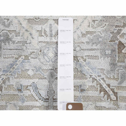 Oushak And Peshawar Wool & Silk Hand Knotted Rug Ivory Silver Blue 4.0X6.2 -O059275