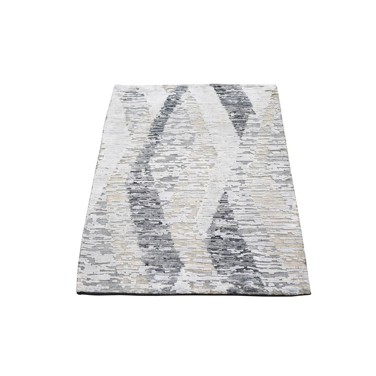 Modern and Contemporary Wool & Silk Hand Knotted Rug Ivory No Border 2.0X3.1 -O059278