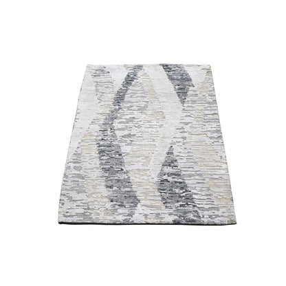 Modern and Contemporary Wool & Silk Hand Knotted Rug Ivory No Border 2.0X3.1 -O059278