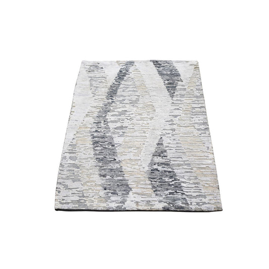 Modern and Contemporary Wool & Silk Hand Knotted Rug Ivory No Border 2.0X3.1 -O059278