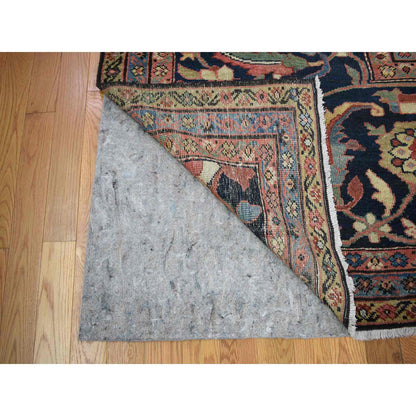 Antique Wool Hand Knotted Rug Yellow Navy Blue 16.3X19.10 -O059286