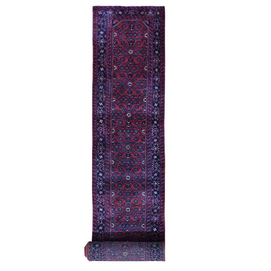 Antique Wool Hand Knotted Rug Red Navy Blue 2.8X16.8 -O059297