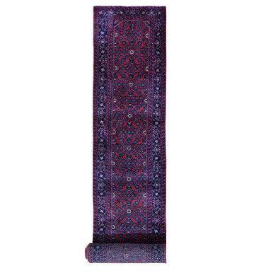 Antique Wool Hand Knotted Rug Red Navy Blue 2.8X16.8 -O059297