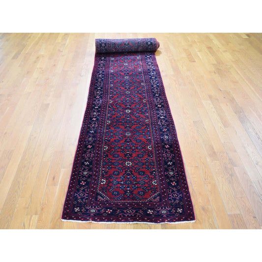 Antique Wool Hand Knotted Rug Red Navy Blue 2.8X16.8 -O059297