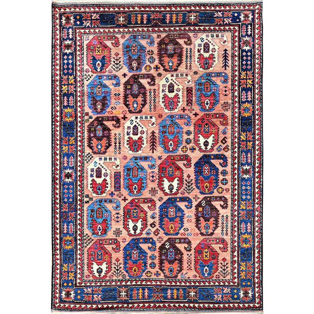 Kazak Wool Hand Knotted Rug Orange 5.1x7.3 -O0592