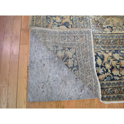 Antique Wool Hand Knotted Rug Ivory Blue 13.7X23.0 -O059305