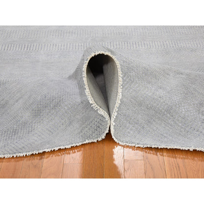 Modern and Contemporary Wool & Silk Hand Knotted Rug Grey No Border 7.10X7.10 -O059315