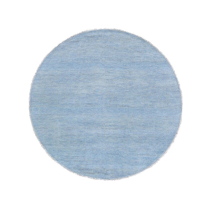 Modern and Contemporary Wool & Silk Hand Knotted Rug Blue No Border 6.0X6.0 -O059318