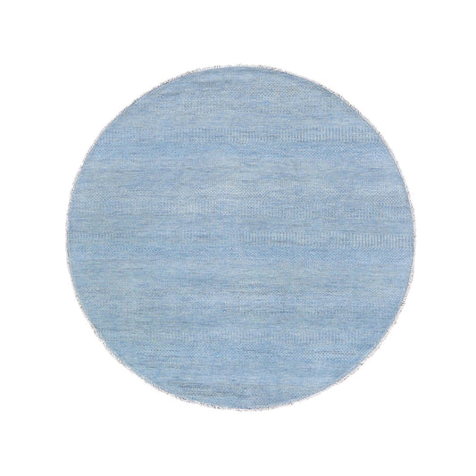 Modern and Contemporary Wool & Silk Hand Knotted Rug Blue No Border 6.0X6.0 -O059318
