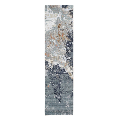 Modern and Contemporary Wool & Silk Hand Knotted Rug Grey Not Border 2.6X10.0 -O059348