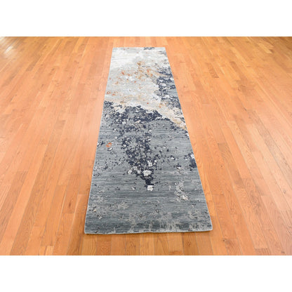 Modern and Contemporary Wool & Silk Hand Knotted Rug Grey Not Border 2.6X10.0 -O059348