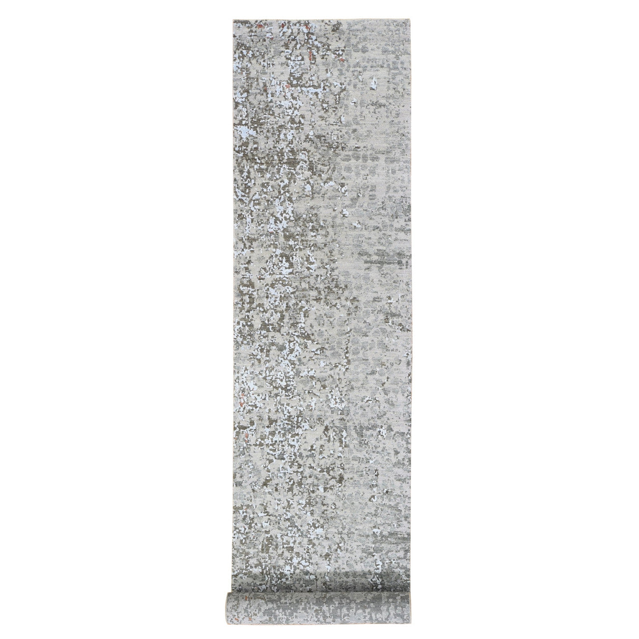 Modern and Contemporary Wool & Silk Hand Knotted Rug Grey Not Border 2.6X12.1 -O059349