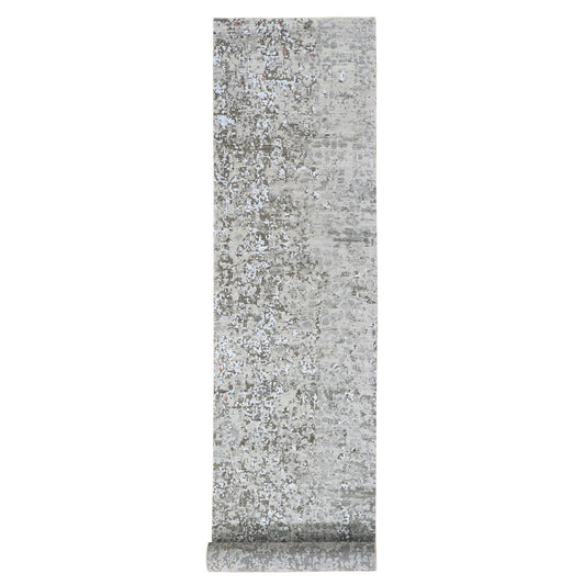 Modern and Contemporary Wool & Silk Hand Knotted Rug Grey Not Border 2.6X12.1 -O059349