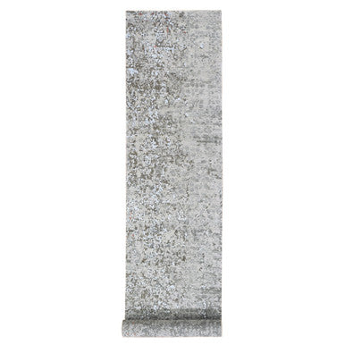 Modern and Contemporary Wool & Silk Hand Knotted Rug Grey Not Border 2.6X12.1 -O059349