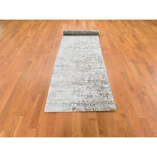 Modern and Contemporary Wool & Silk Hand Knotted Rug Grey Not Border 2.6X12.1 -O059349