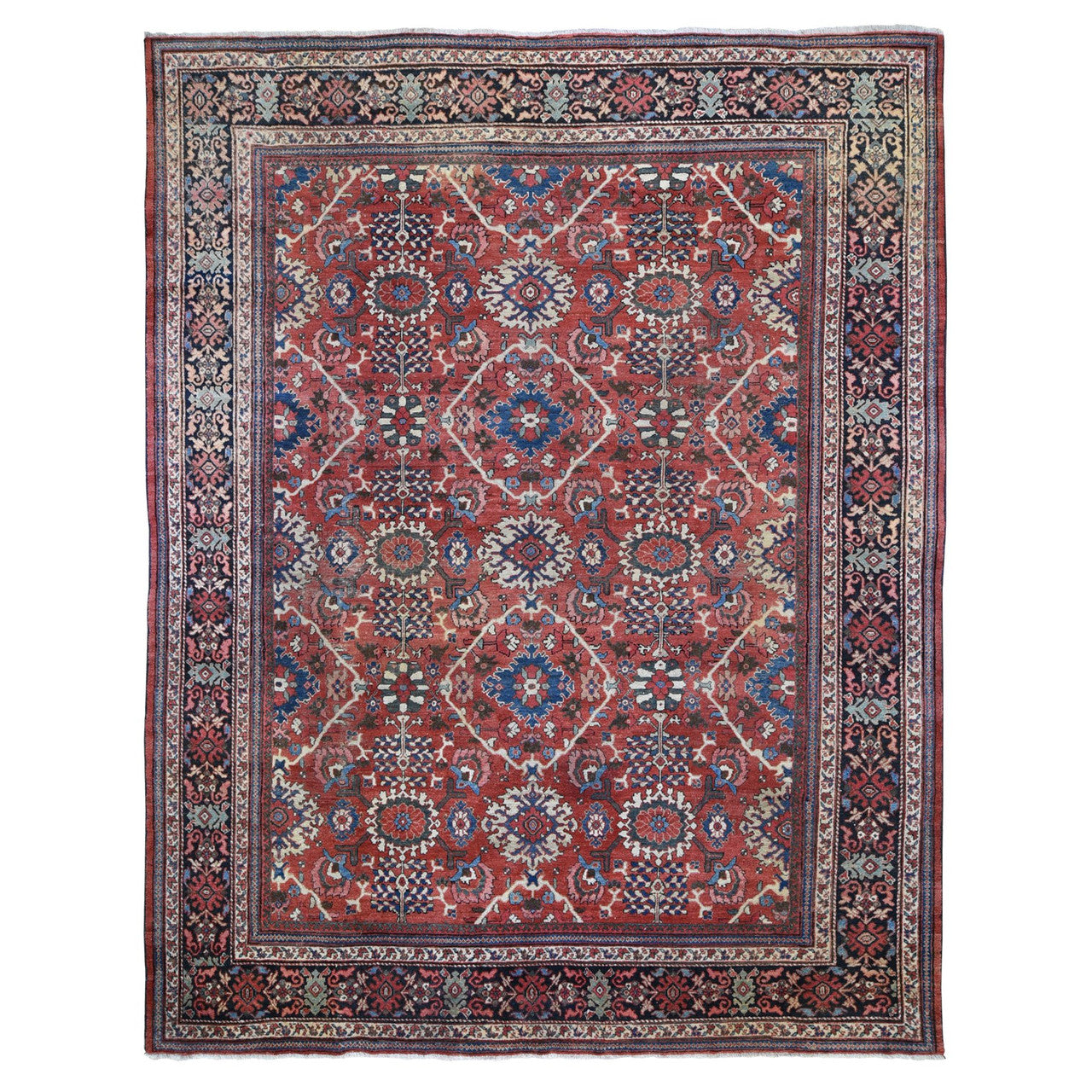 Persian Wool Hand Knotted Rug Red Navy Blue  10.10X13.8 -O059350