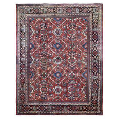 Persian Wool Hand Knotted Rug Red Navy Blue  10.10X13.8 -O059350