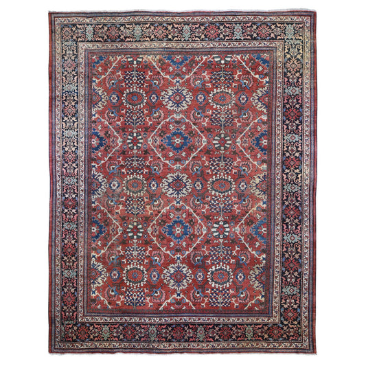 Persian Wool Hand Knotted Rug Red Navy Blue  10.10X13.8 -O059350