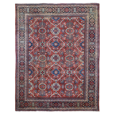 Persian Wool Hand Knotted Rug Red Navy Blue  10.10X13.8 -O059350