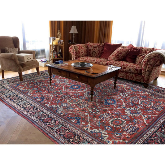 Persian Wool Hand Knotted Rug Red Navy Blue  10.10X13.8 -O059350