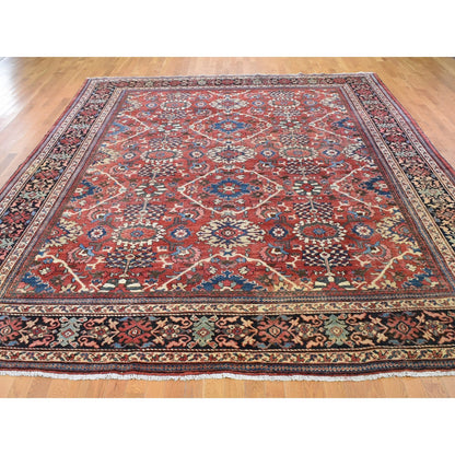 Persian Wool Hand Knotted Rug Red Navy Blue  10.10X13.8 -O059350
